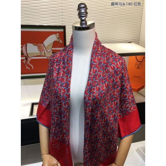 Replica Hermes fun horsehead cashmere silk Shawl 140 Red