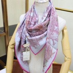 Replica Hermes flower wing brocade cashmere silk Shawl 140 Rose