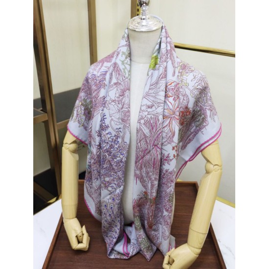 Replica Hermes flower wing brocade cashmere silk Shawl 140 Rose