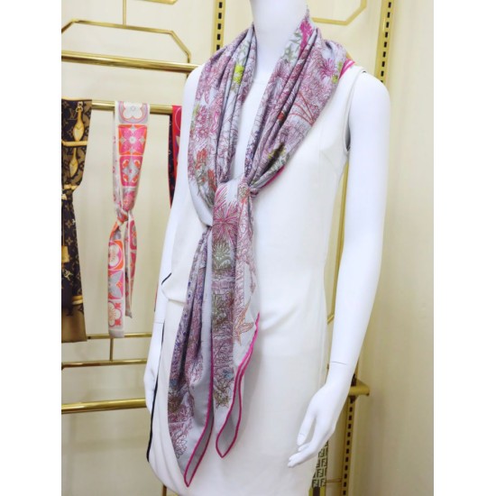 Replica Hermes flower wing brocade cashmere silk Shawl 140 Rose