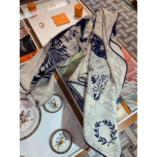 Fake Hermes Cashmere silk Shawl 140 Beige Replica