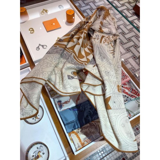 Replica Hermes Cashmere silk Shawl 140 Off-white