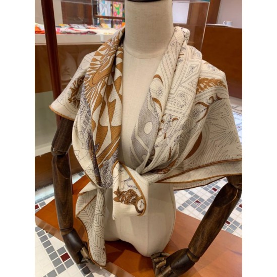 Replica Hermes Cashmere silk Shawl 140 Off-white