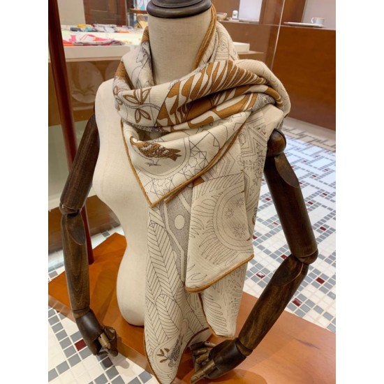 Replica Hermes Cashmere silk Shawl 140 Off-white