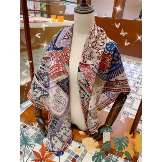 Fake Hermes Cashmere silk Shawl 140 White Replica