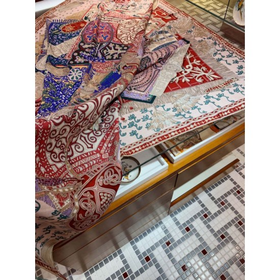 Fake Hermes Cashmere silk Shawl 140 White Replica