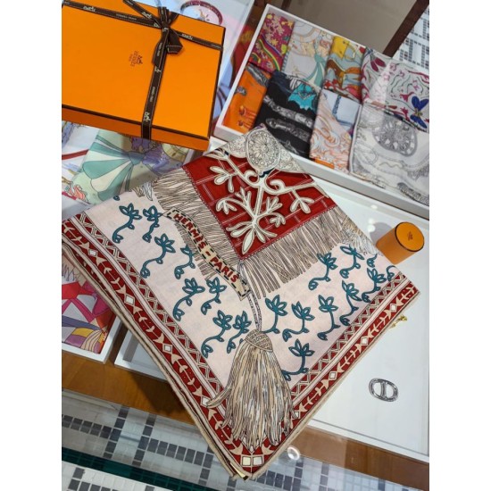 Fake Hermes Cashmere silk Shawl 140 White Replica