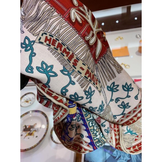 Fake Hermes Cashmere silk Shawl 140 White Replica