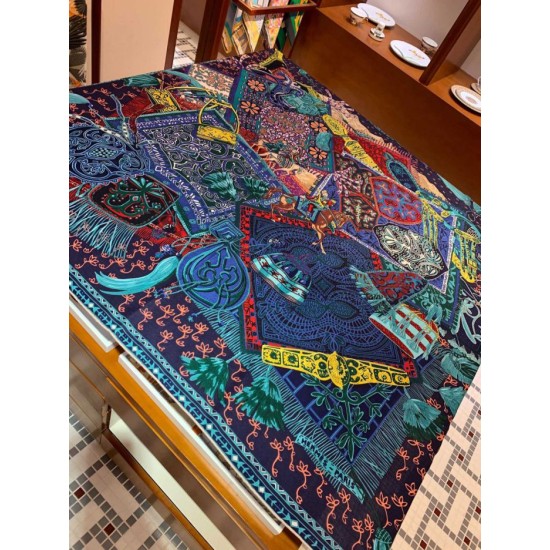 Replica Hermes Cashmere silk Shawl 140 Navy Blue