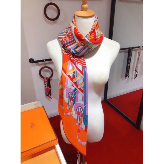Fake Hermes extended cashmere silk square Shawl 140cm Orange Replica