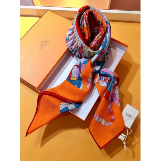 Fake Hermes extended cashmere silk square Shawl 140cm Orange Replica
