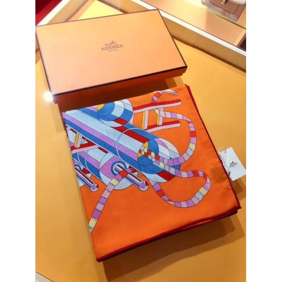 Fake Hermes extended cashmere silk square Shawl 140cm Orange Replica