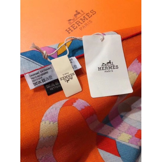 Fake Hermes extended cashmere silk square Shawl 140cm Orange Replica
