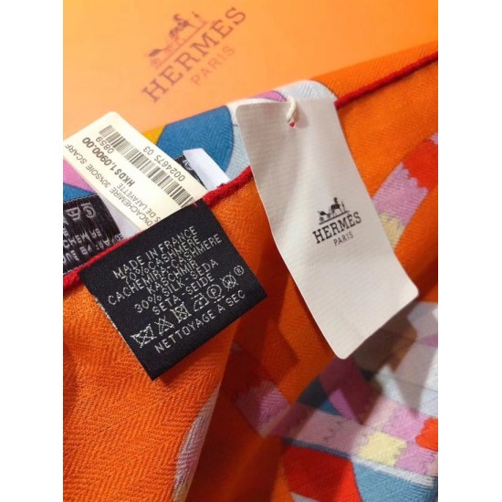 Fake Hermes extended cashmere silk square Shawl 140cm Orange Replica