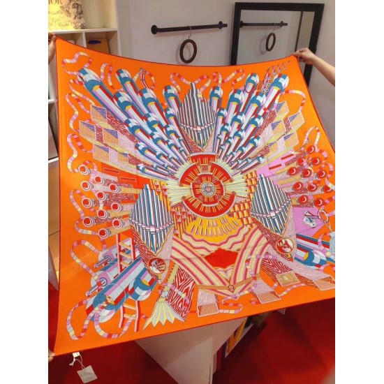 Fake Hermes extended cashmere silk square Shawl 140cm Orange Replica