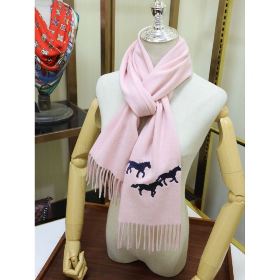 Fake Hermes Wide Horses cashmere scarf 32 x 180 Pink Replica