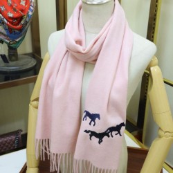 Fake Hermes Wide Horses cashmere scarf 32 x 180 Pink Replica