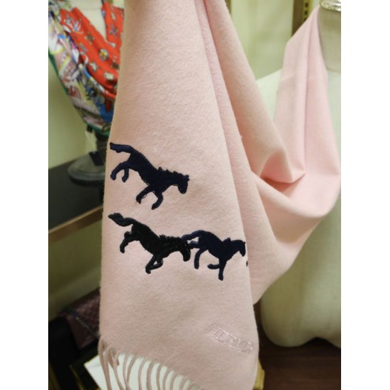 Fake Hermes Wide Horses cashmere scarf 32 x 180 Pink Replica