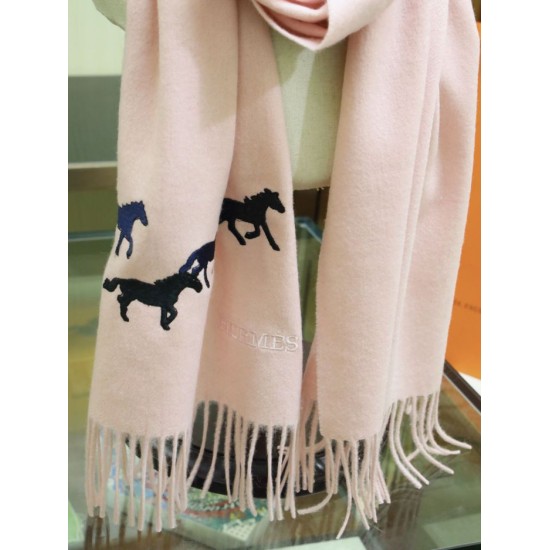 Fake Hermes Wide Horses cashmere scarf 32 x 180 Pink Replica