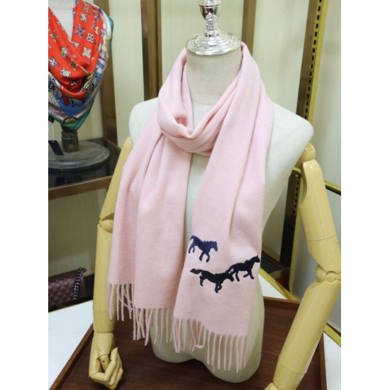 Fake Hermes Wide Horses cashmere scarf 32 x 180 Pink Replica
