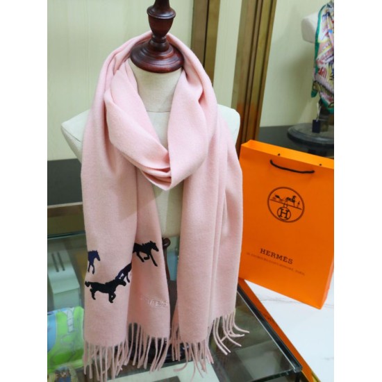 Fake Hermes Wide Horses cashmere scarf 32 x 180 Pink Replica