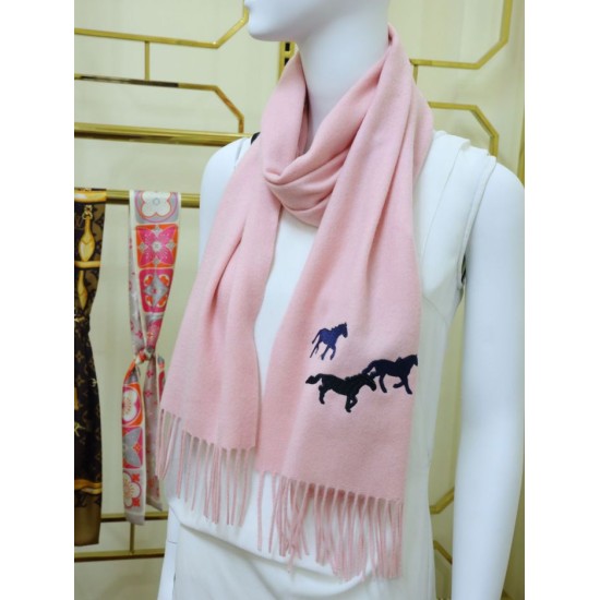 Fake Hermes Wide Horses cashmere scarf 32 x 180 Pink Replica