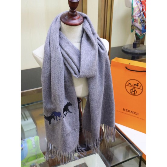 Replica Hermes Wide Horses cashmere scarf 32 x 180 Gray