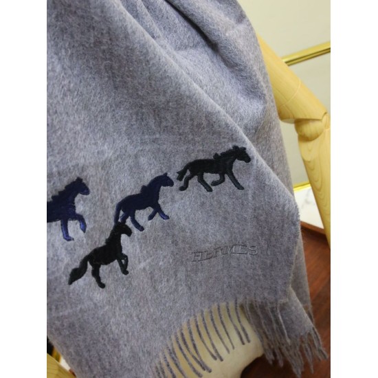Replica Hermes Wide Horses cashmere scarf 32 x 180 Gray