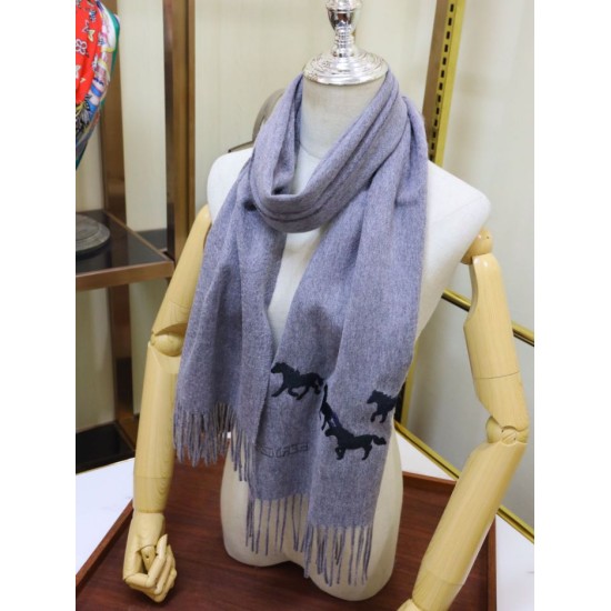 Replica Hermes Wide Horses cashmere scarf 32 x 180 Gray