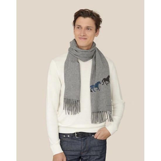 Replica Hermes Wide Horses cashmere scarf 32 x 180 Gray