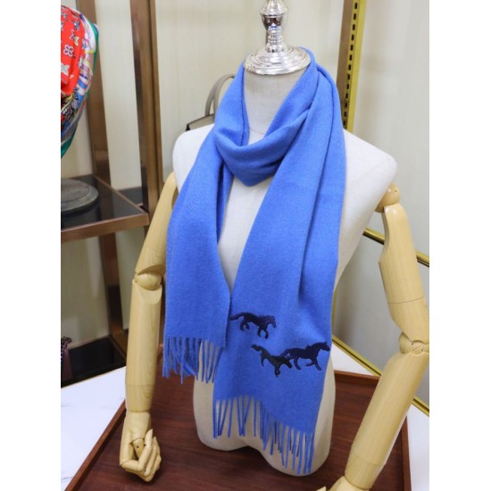 Replica Hermes Wide Horses cashmere scarf 32 x 180 Blue