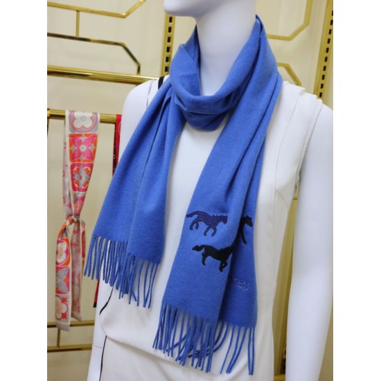 Replica Hermes Wide Horses cashmere scarf 32 x 180 Blue