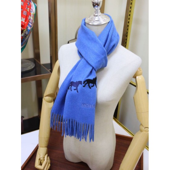 Replica Hermes Wide Horses cashmere scarf 32 x 180 Blue