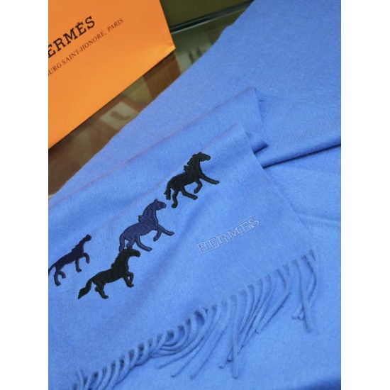 Replica Hermes Wide Horses cashmere scarf 32 x 180 Blue
