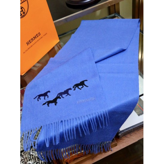 Replica Hermes Wide Horses cashmere scarf 32 x 180 Blue