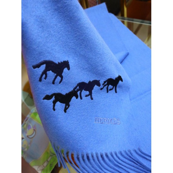 Replica Hermes Wide Horses cashmere scarf 32 x 180 Blue