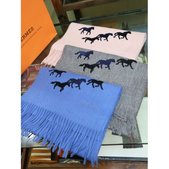 Replica Hermes Wide Horses cashmere scarf 32 x 180 Blue