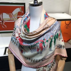 Fake Hermes walks in paris Cashmere silk square Shawl 140 Pink Replica