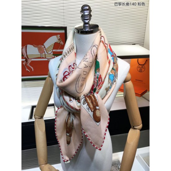 Fake Hermes walks in paris Cashmere silk square Shawl 140 Pink Replica