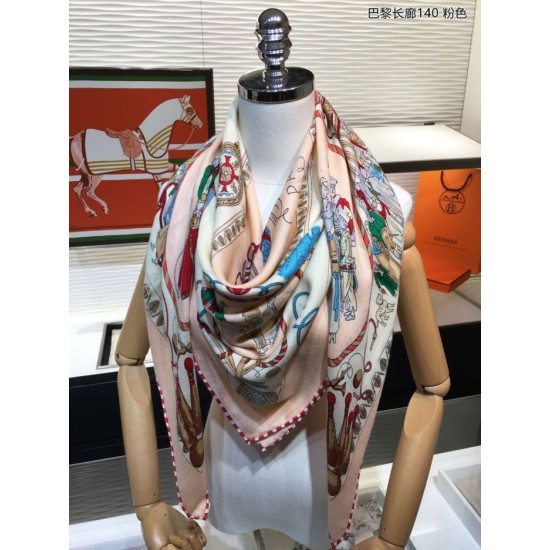 Fake Hermes walks in paris Cashmere silk square Shawl 140 Pink Replica