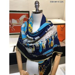 Fake Hermes walks in paris Cashmere silk square Shawl 140 Blue Replica