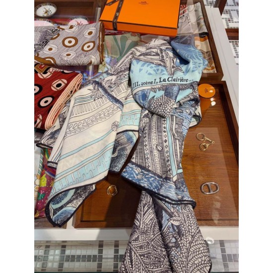 Replica Hermes Cashmere Silk square Shawl 140 Blue
