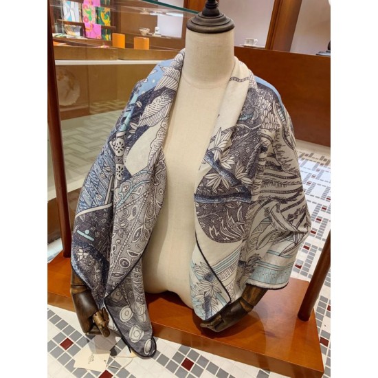 Replica Hermes Cashmere Silk square Shawl 140 Blue