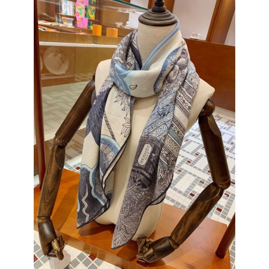 Replica Hermes Cashmere Silk square Shawl 140 Blue