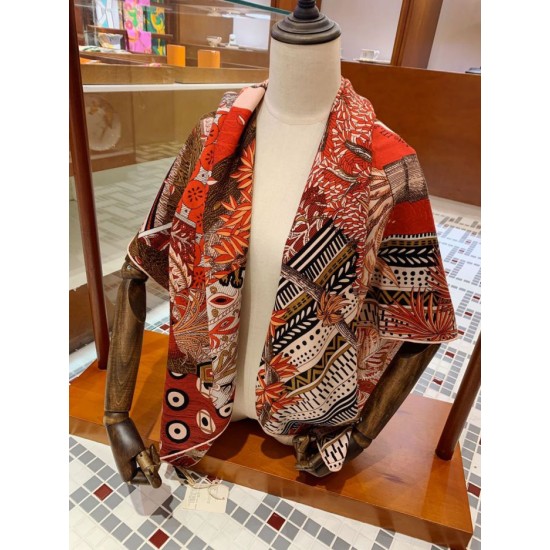 Replica Hermes Cashmere silk square Shawl 140 Orange