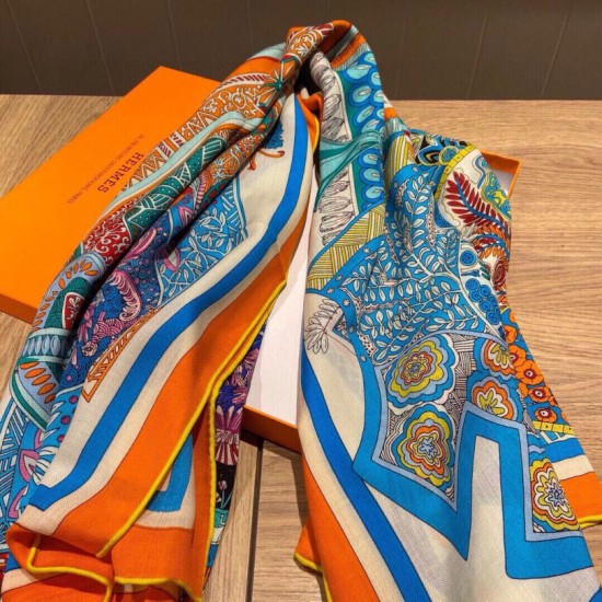 Replica Hermes Cashmere Silk square Shawl 140 Orange