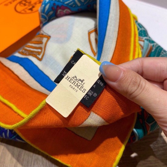 Replica Hermes Cashmere Silk square Shawl 140 Orange