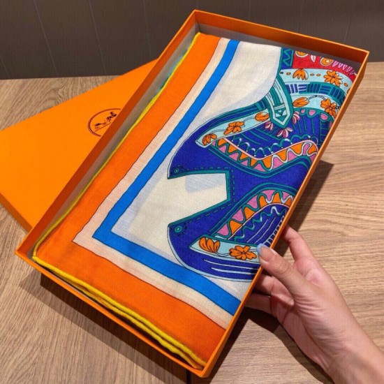 Replica Hermes Cashmere Silk square Shawl 140 Orange