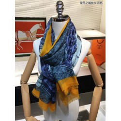 Replica Hermes City of Horses Cashmere Scarf 110 x 200 Blue