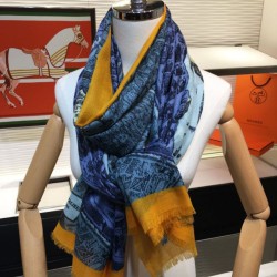 Replica Hermes City of Horses Cashmere Scarf 110 x 200 Blue